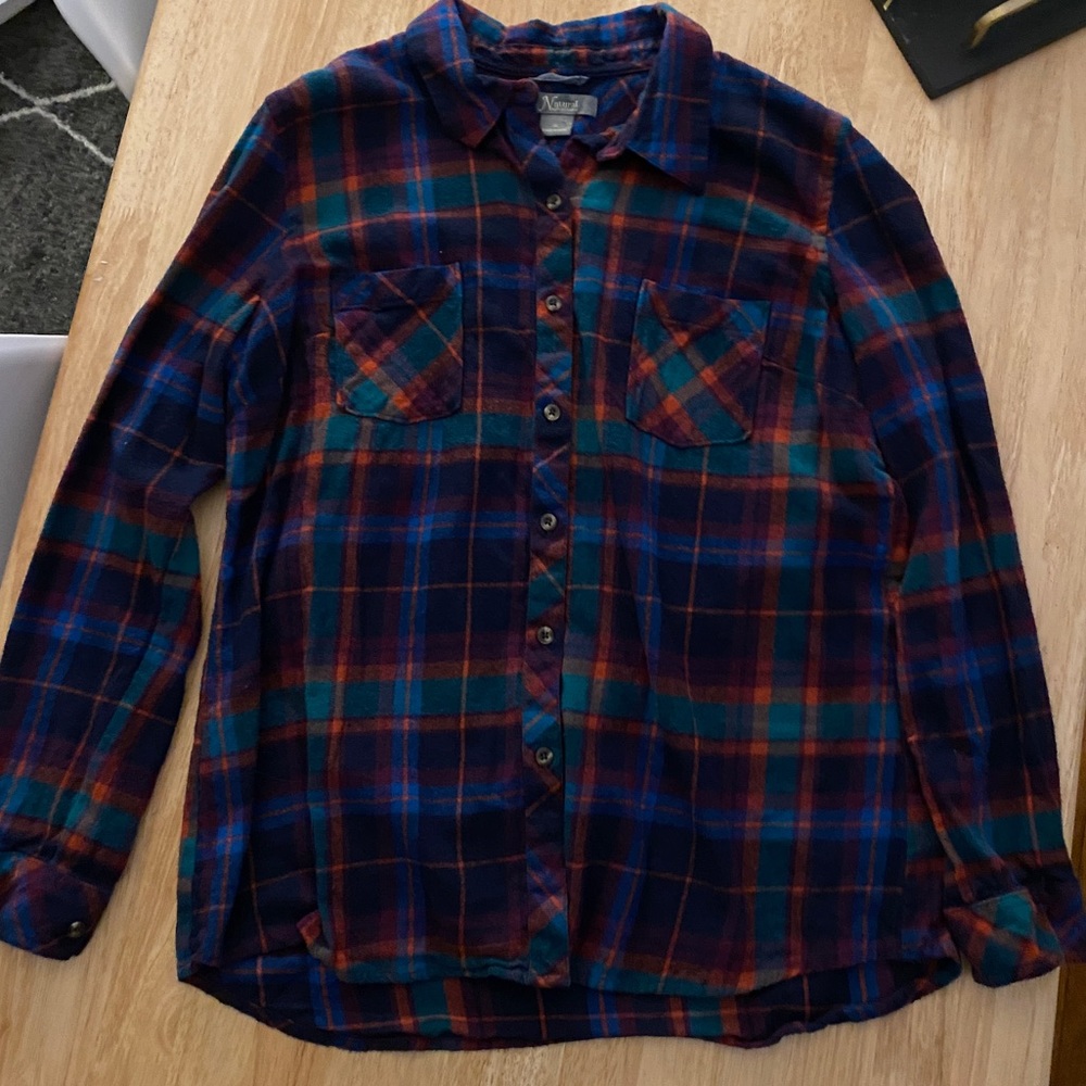 Natural Reflections blue multi color plaid button